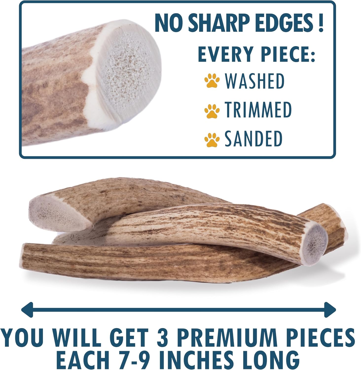 Wildeers Elk Antlers for Dogs Large, 3-Pack, Rich in Minerals Dog Antler Bone Chews - Made in USA, Naturally Shed, Grade A, 7-9 inch, Long Lasting Treat for Aggressive Chewers