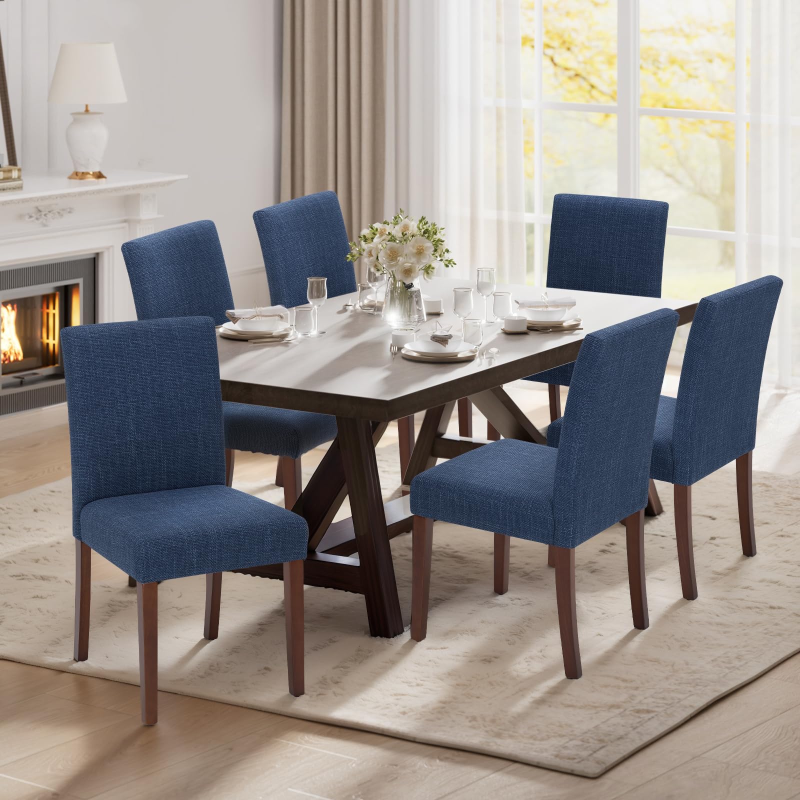 Photo 1 of **UNKNOWN IF MISSING PARTS**
Upholstered Parsons Dining Chairs Set of 6, Modern Dining Room Chairs with Back, Fabric Kitchen Side Chairs with Wood Legs for Dinner Farmhouse Restaurant, Blue
