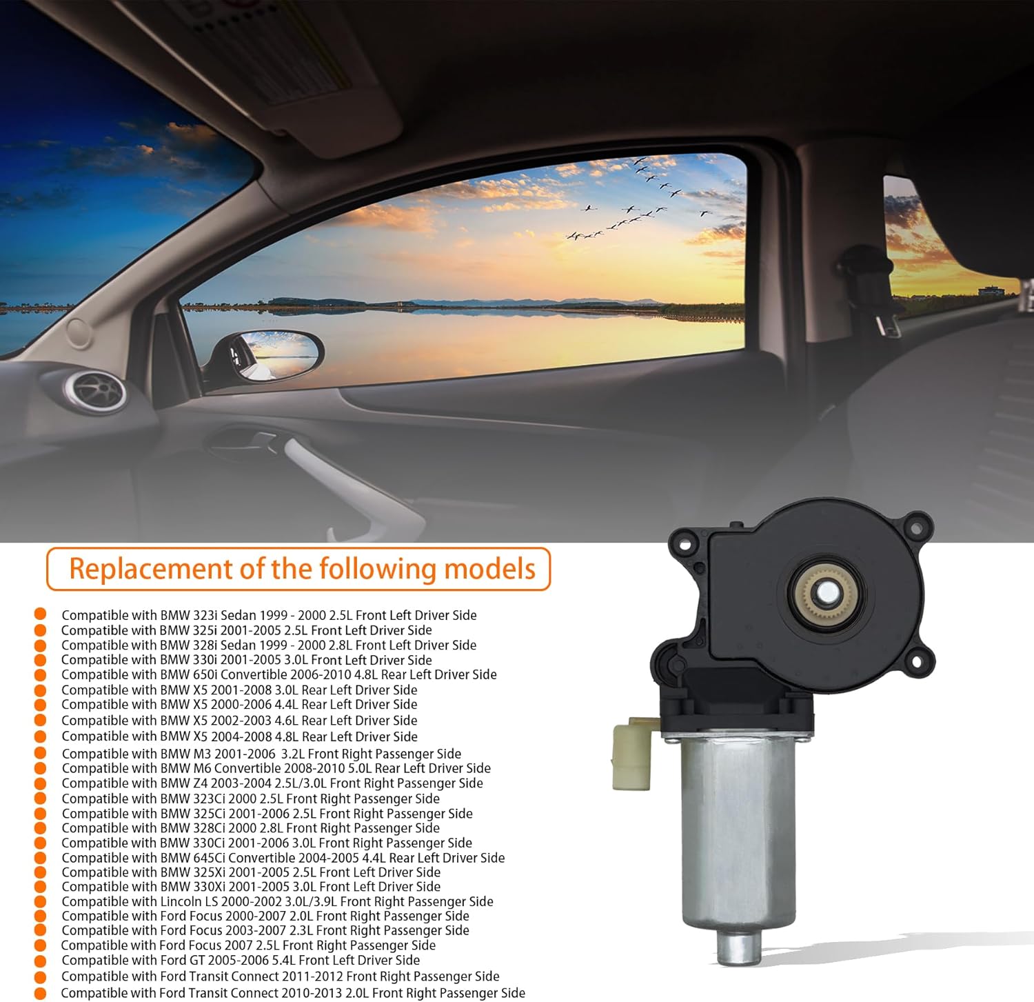 2 pins Power Window Motor Compatible with BMW 323i 325i 328i 330i 650i X5 M3 M6 Z4 323Ci 325Ci 328Ci 330Ci 645Ci 325xi 330xi Lincoln LS Ford Focus GT，Replace for 67628362063 YS4Z6123394CA