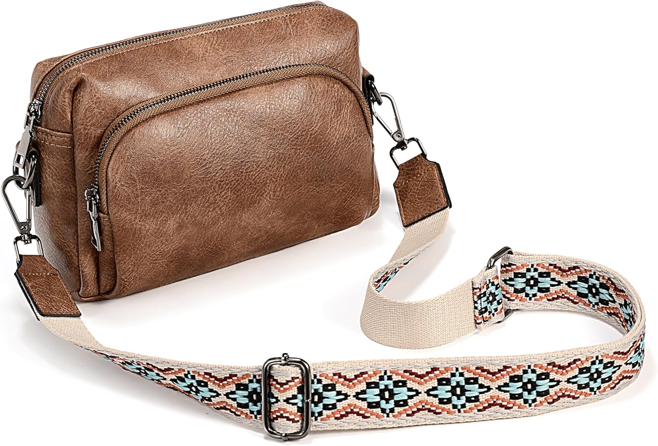 ★TOUT Y EST★ Solid crossbody bag with attached strap CLDMB UTO Crossbody Bags for Women Triple Zipper Purse Leather