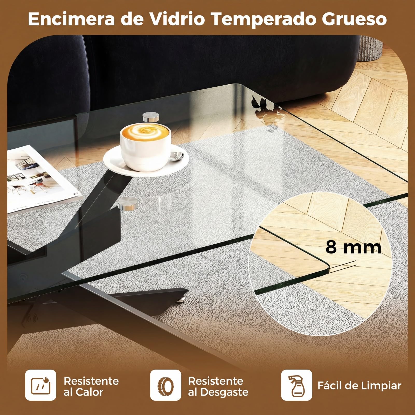 COSTWAY Mesa de Centro de Cristal, Mesa Central Rectangular con Tapa de Cristal Templado y Patas Tubulares de Metal, Mesita de Café Moderna para Salón Oficina Apartamento, 120 x 60 x 45,5 cm (Negro)