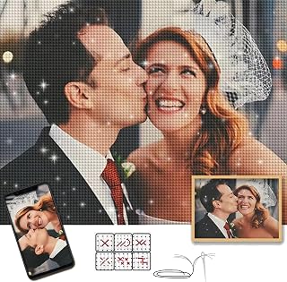 HKLIOPU Kreuzstich Set Personalisiert mit Eigenem Foto, DIY Stickset für Erwachsene Anfänger, Vorgedruckt 11CT Stickpackung mit Nadel und Baumwollfaden, Wanddeko Geschenk