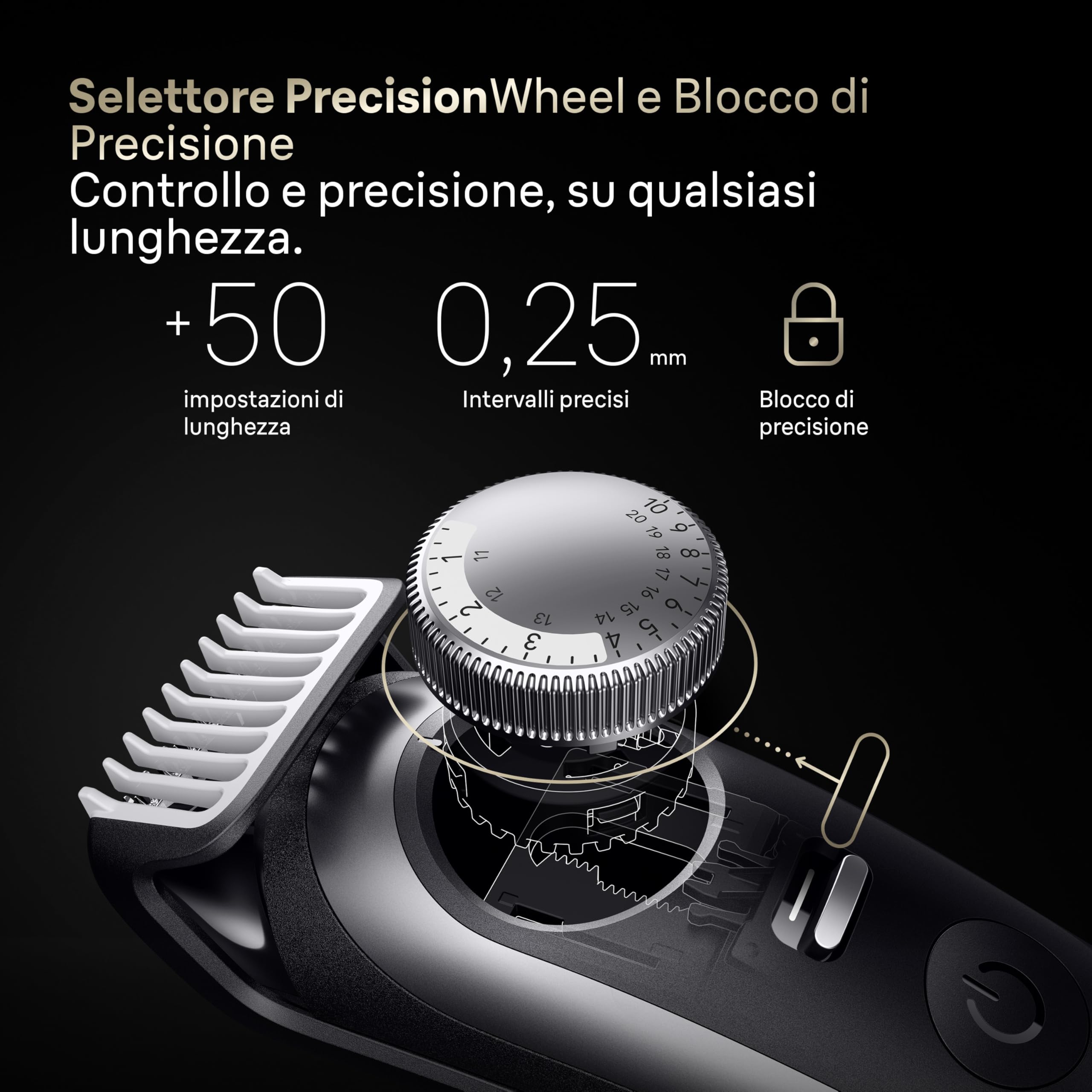 Braun Trimmer Barba Series 9, + 7 Strumenti Barbiere, Modalità PowerBoost, Lama ProBlade, 180 Min Autonomia, Gradiato, 50 Lunghezze, Rotella Di Precisione E Blocco, Impermeabile, BT9520, Cromo