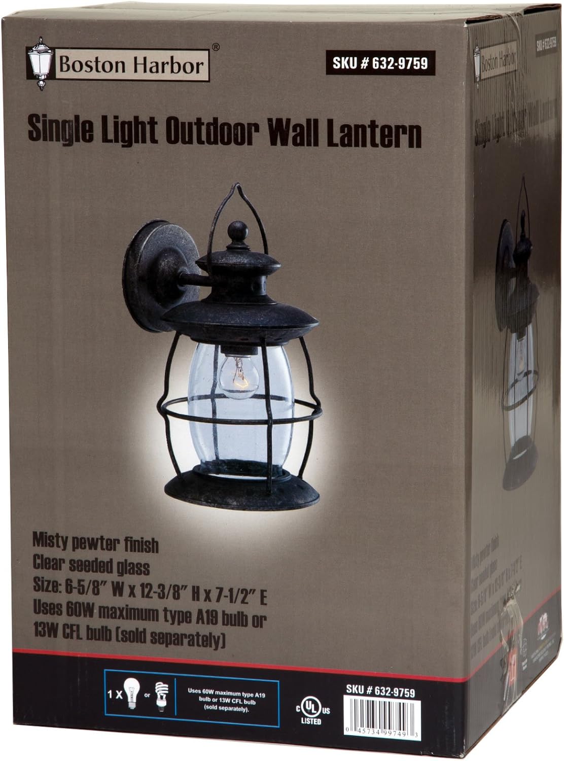 Boston Harbor BRT-CDC16913L Outdoor Lantern, Misty Pewter