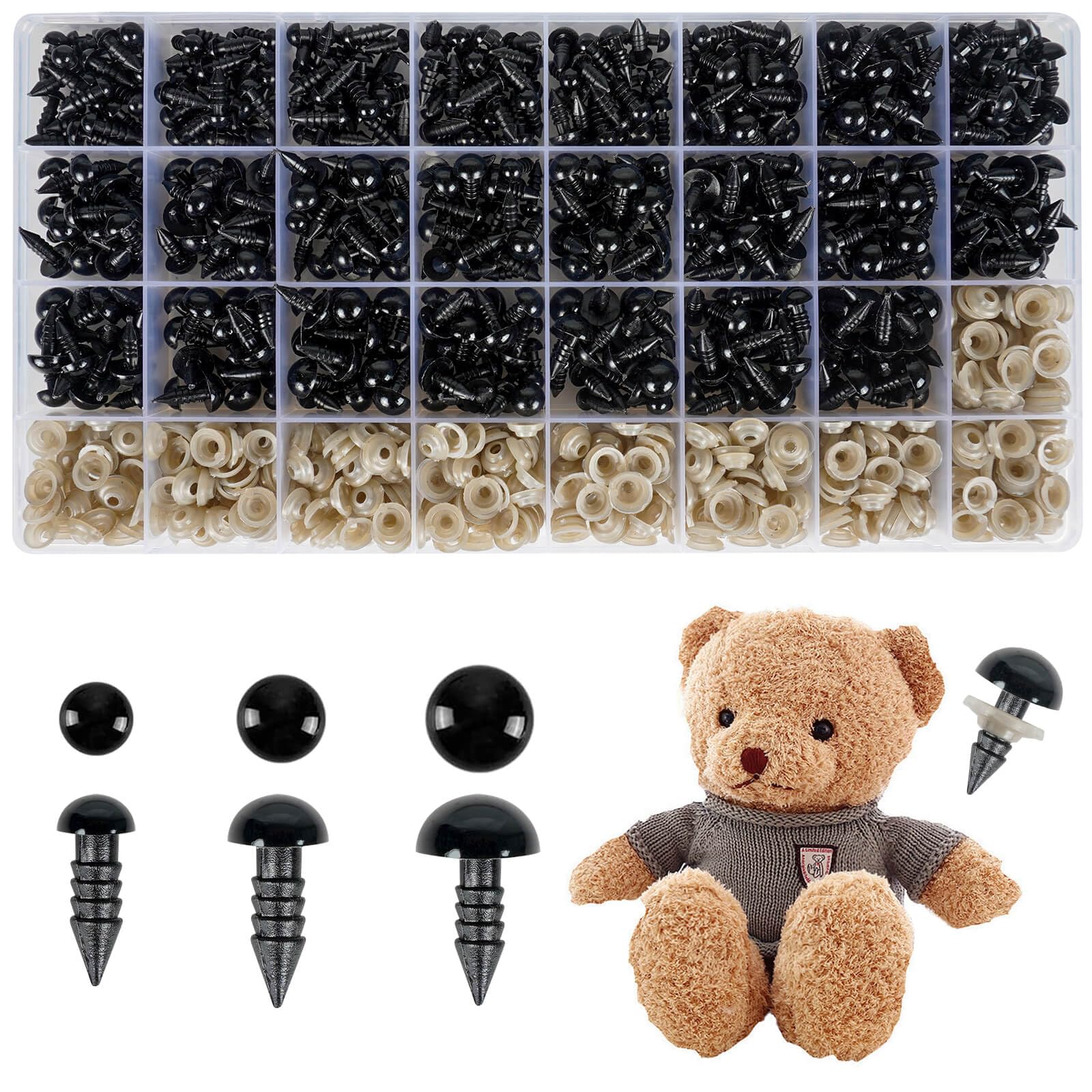 1000 ojos de seguridad de plástico negro de alta calidad de 6 mm, 8 mm, 10 mm con arandelas, 3 tamaños de ojos de seguridad para manualidades de ganchillo, manualidades, animales de peluche, muñecas y