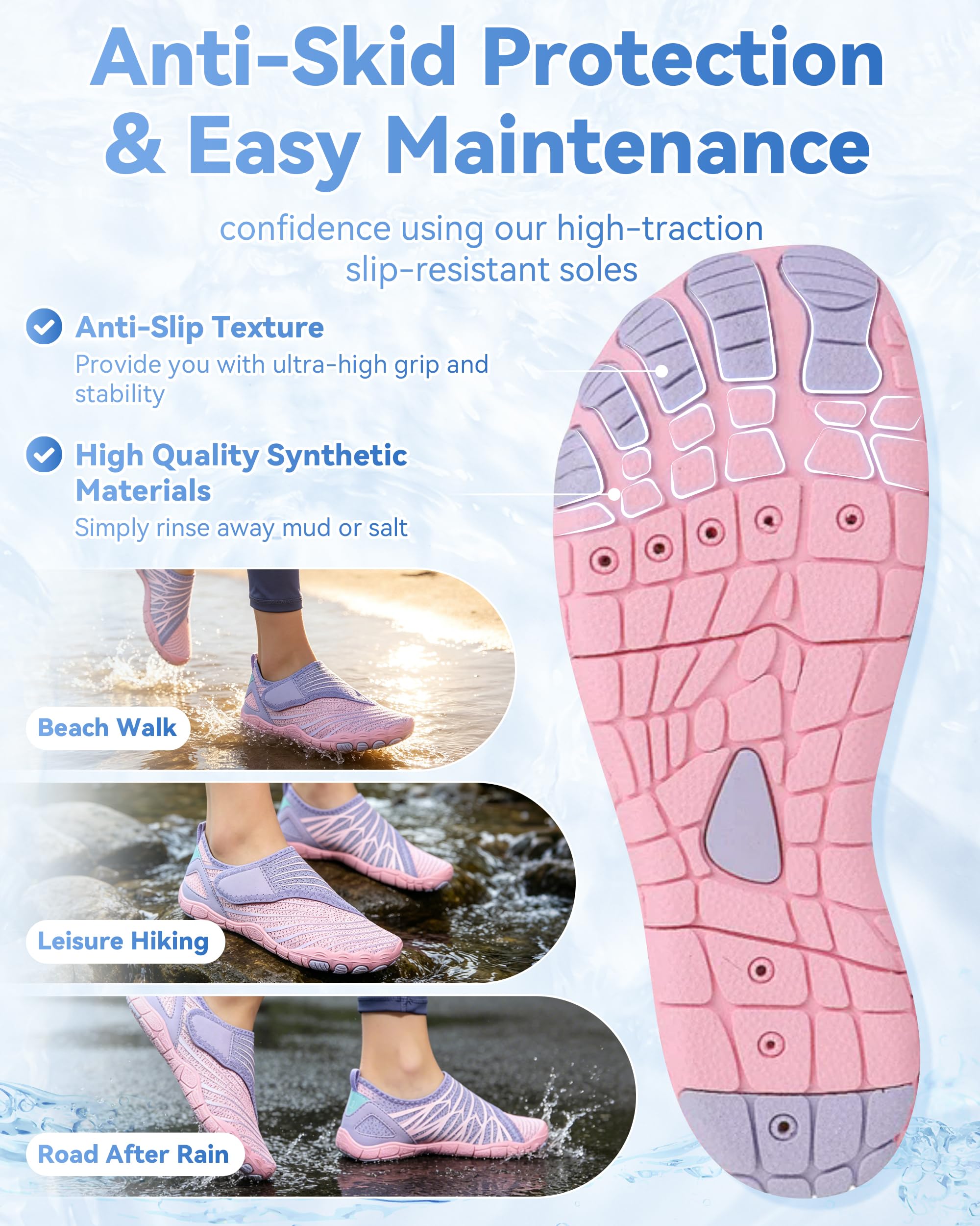 Water Shoes for Women Men, Wide Toe Box Slip-On, Lightweight Quick-Dry Non-Slip Orthopedic for Beach Hiking Travel Walking — view 7
