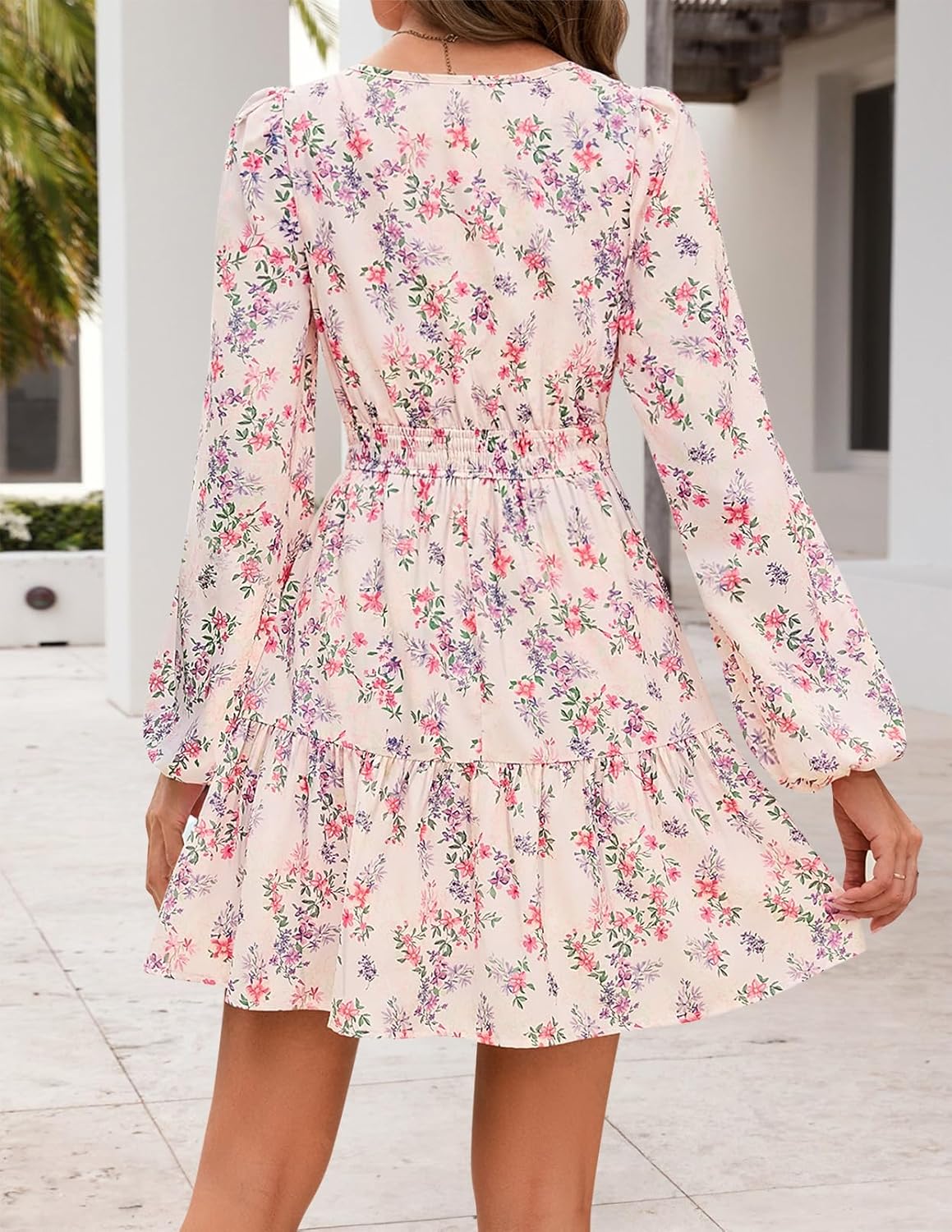 MEROKEETY Fall Wedding Guest Dresses for Women Long Sleeve Floral Casual Lightweight Flowy Swing Boho Dress Pockets - Image 3