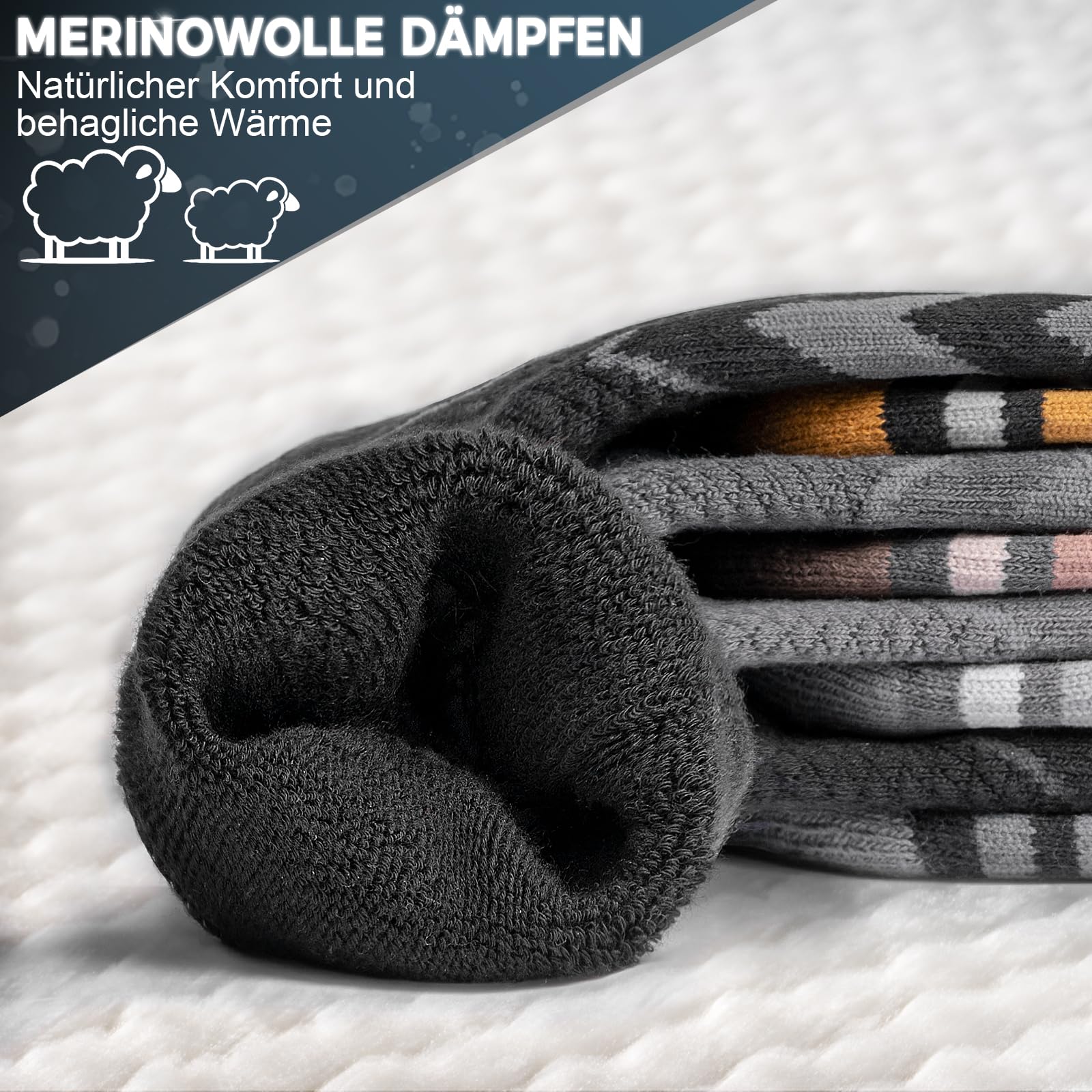 Rahhint Calze da Sci a Compressione in Lana Merino per Uomo, Donna e Adolescente, Calze Termiche Invernali, Calze da Trekking Con Imbottitura, Calze al Ginocchio, Taglia 35-51, (2 Paia)