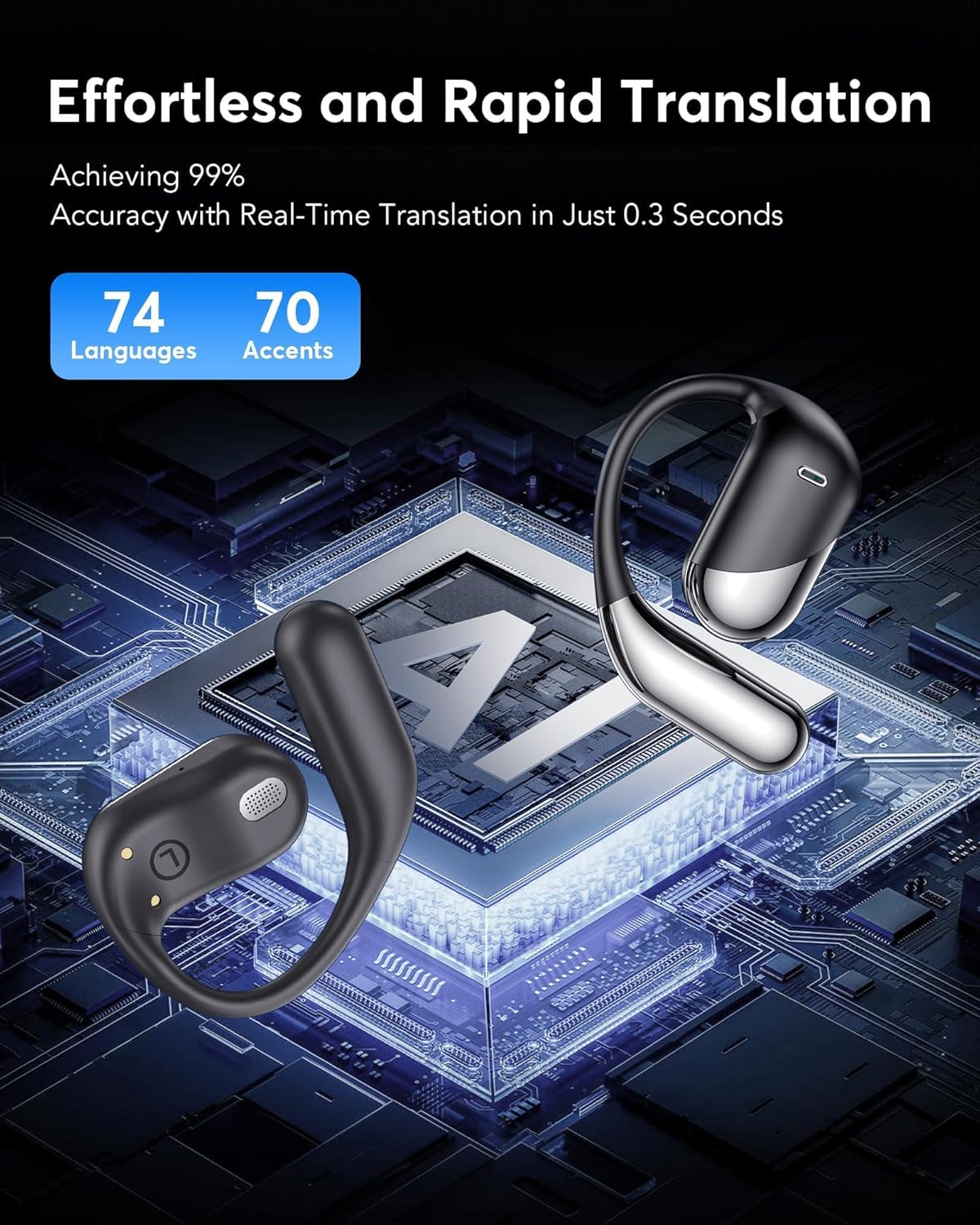 Translation Earbuds Real Time - AI 144 Language Translator Earbuds, Audifonos Traductores Inglés Español, 3-in-1 Translating Device, Translate Ear Buds for Travel Learning with Charging Case - Image 2