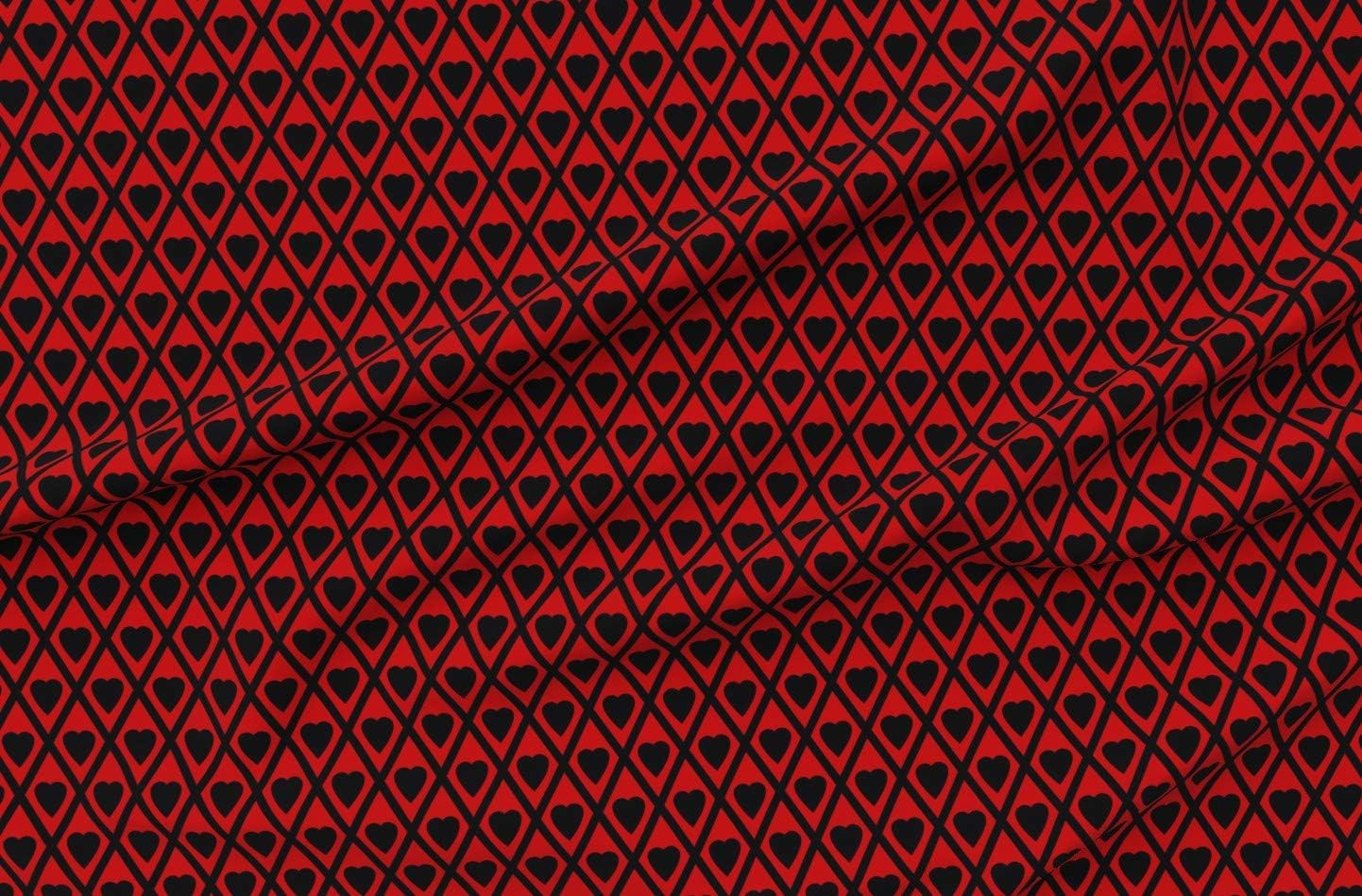 Spoonflower Fabric - Hearts Black Red Cards Heart Card Poker Playing Game Printed on Organic Cotton Sateen Fabric by The Yard - Sewing Quilting Apparel Home Decor