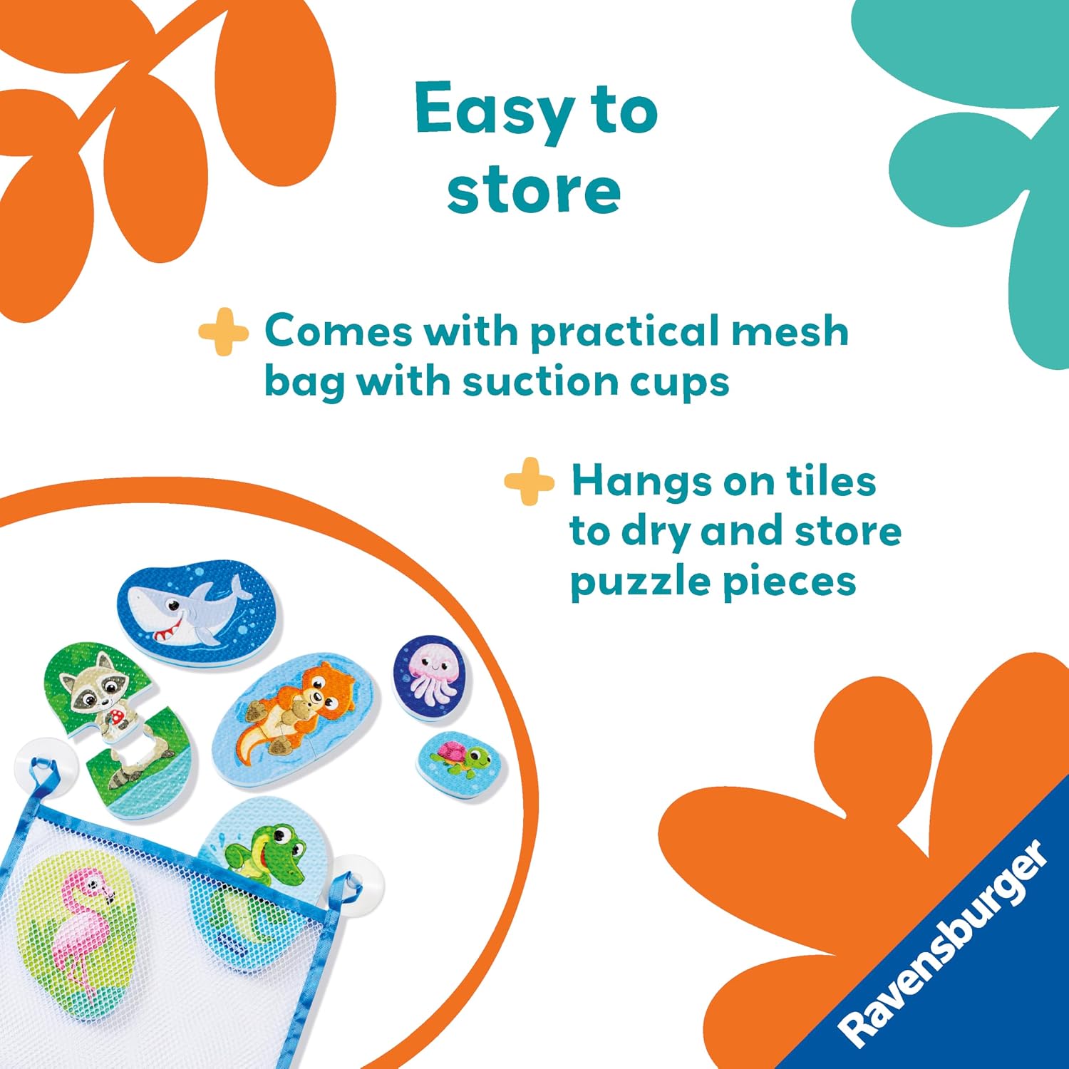 Ravensburger Play+ My First Bath Puzzles: Animals - Floating Toddler Puzzle Set for Bath Time Learning - Water Safe Foam Pieces - Early Development Toy for Ages 1–3
