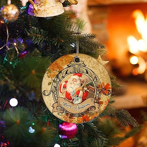 Miniatura 3 de Adorno de Navidad de cerámica con diseño retro de dos lados impresos, novedad para familiares, amigos y niños, colgantes de recuerdo de Navidad de