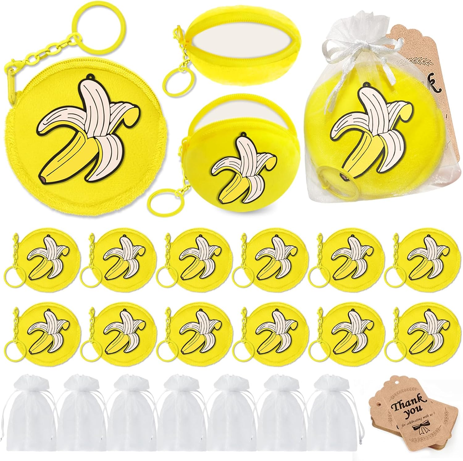 12 Pack Banana Coin Purse with Zipper Keychain,Wallet Bag Party Favors for Banana Birthday Party Decoration,Fruit Themed Baby Shower,School Carnival Rewards,Travel,Classroom Prize