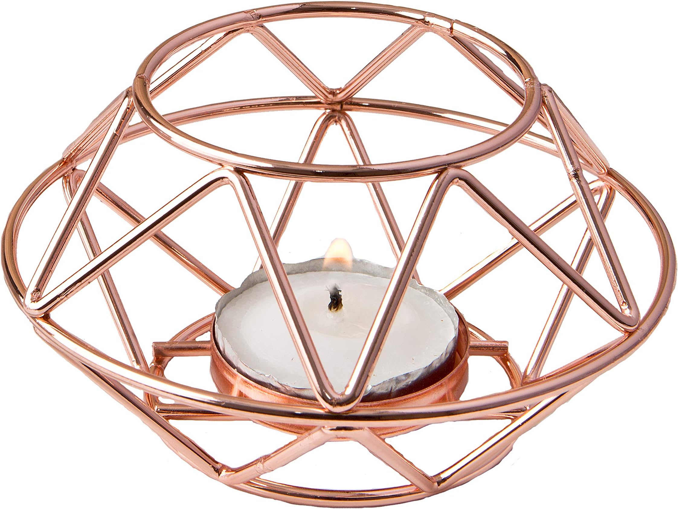 FASHIONCRAFT8742 Geometric Design Rose Gold Metal Tealight Candle Holder, Candle Wedding Favor, Candle Centerpiece, Pack of 2