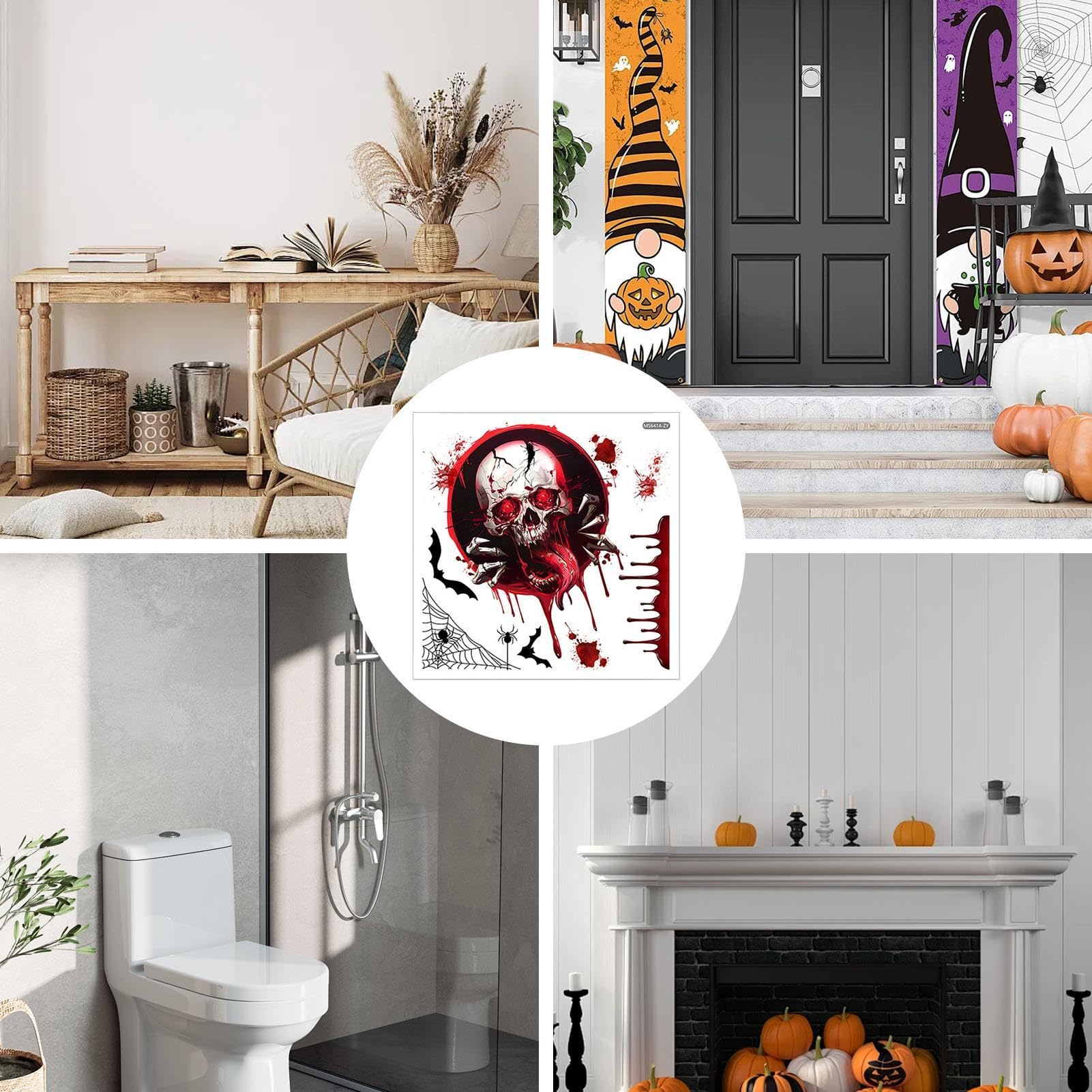 SEABABOO Autocollants Muraux Crâne Halloween - Stickers Squelette Pour Décoration Chambre Et Fête
