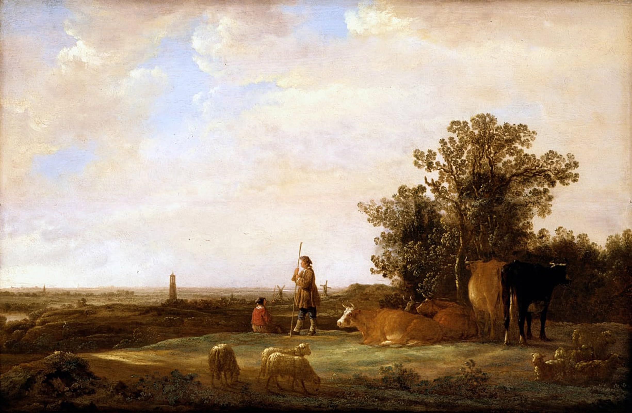 ARTXLXXBN Famous Prints Artwork Pictures Poster Painting Art View on a Plain by Aelbert Cuyp Artwork Landscape Pictures for Home Decor 60x90cm