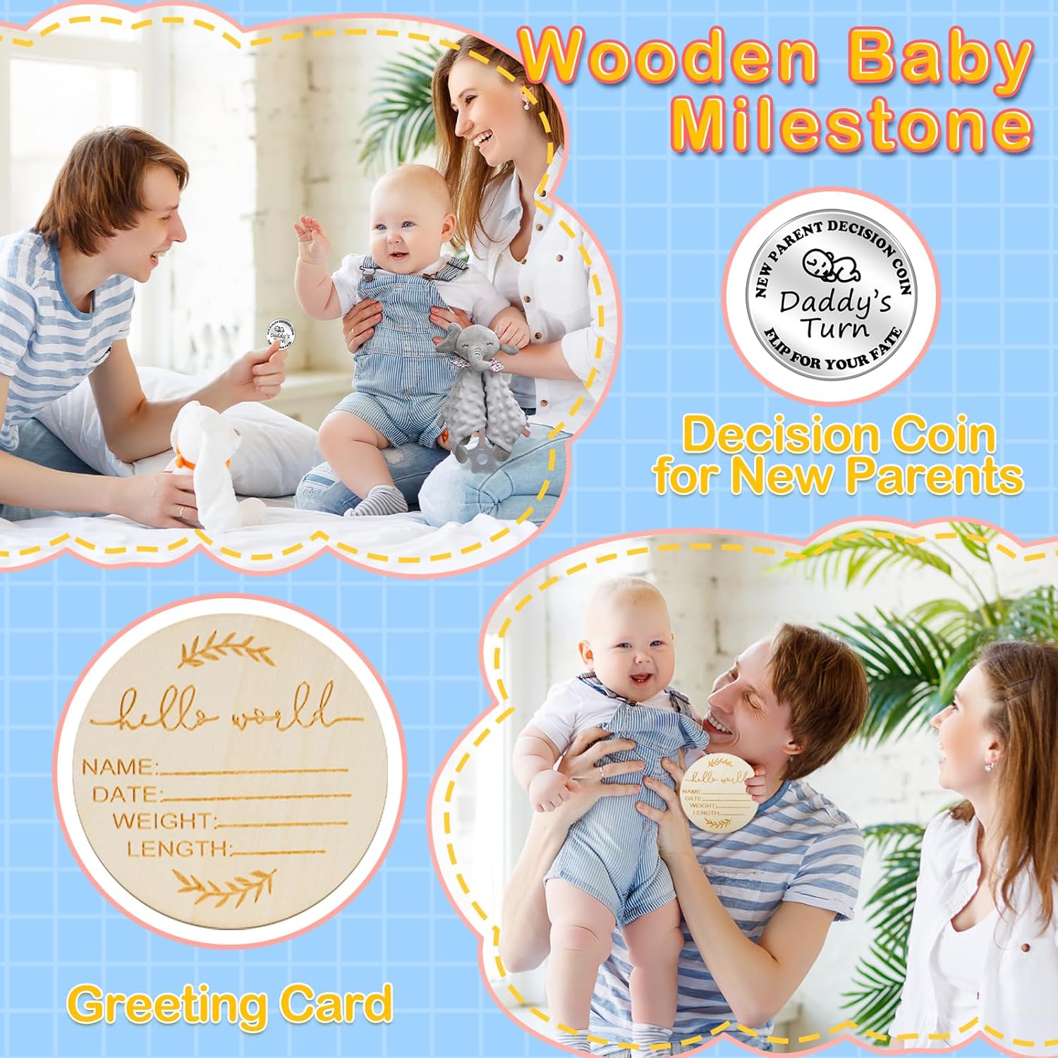 Baby Boy Gift Basket Set, 8Pcs Newborn Baby Essentials Baby Gift Baskets Set, Cute & Practical Baby Boy Gift Baskets for Newborn, Baby Boy Gifts, Best Welcome Baby Gift & Gender Reveal Gift Basket