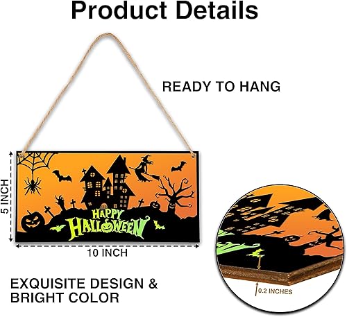 Miniatura 2 de Wswood-A19 - Decoración de terror de Feliz Halloween, letrero de puerta de madera para puerta delantera, decoración de fiesta de Halloween para