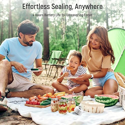 Miniatura 7 de Kit de sellador al vacío para tarros Mason Tarros, sellador de tarros de parada automática 3 en 1 para tarros Mason, bolsas y recipientes de