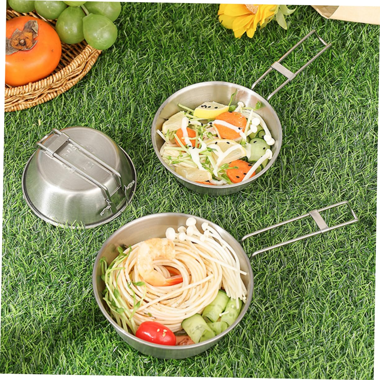 Toddmomy 2 Ensembles Bol Pliant En Acier Inoxydable Randonnée Compact Pliable De Plein Air Plats De Camping Portable Couverts De Table Bol Rond En Acier Inoxydable 3 Pièces * 2