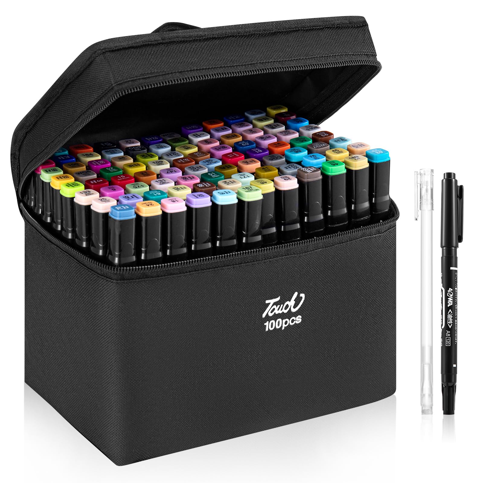 Youyijia 100 Colors Marker Pens Colouring Pens Twin Tips Permanent Marker Set Art Pens Oily Alcohol Graphic Markers for Adults Drawing Sketching Manga Colouring Books Kids Doodle Pens (Black)