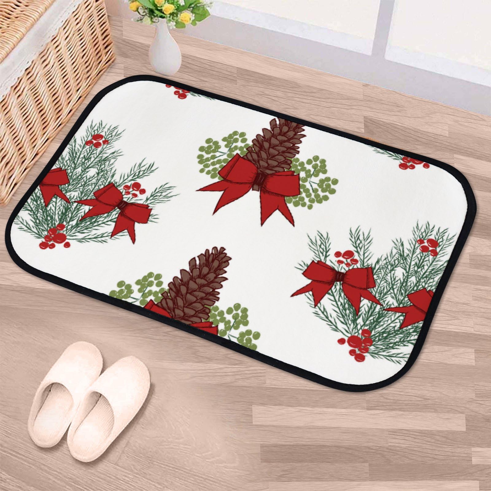 Nuansexi Bathroom Rugs Hand Drawn Red Pattern Floor Mats Non Slip Bathmat Doormat Tub Mat Coral Velvet Absorbent Entrance Carpet Mats Machine Washable Bedroom Decor