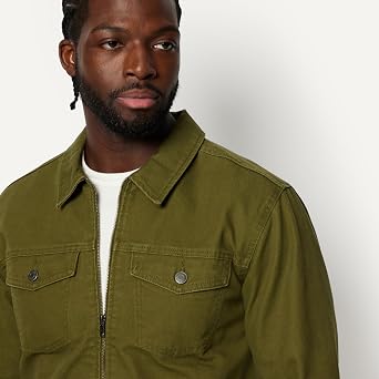 Amazon Essentials Men's Cotton Canvas Zip-Front Trucker Jacket