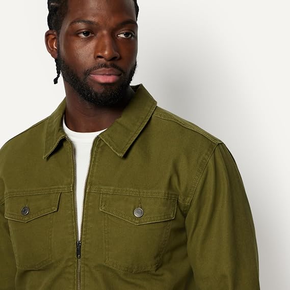 Amazon Essentials Men's Cotton Canvas Zip-Front Trucker Jacket