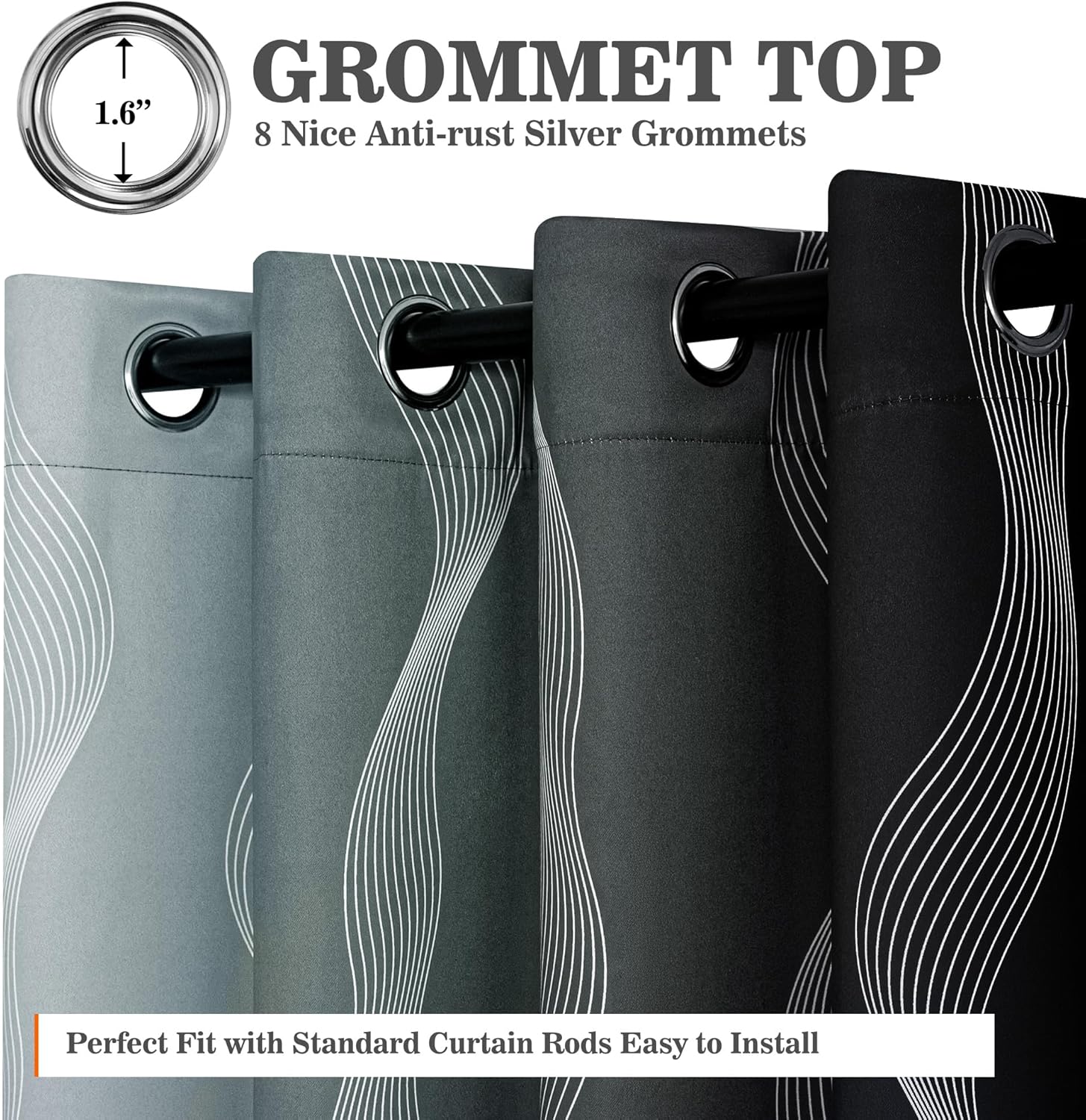 MYSKY HOME Black and Greyish White 95% Blackout Ombre Curtains 84 inch Long 2 Panels Set for Living Room Bedroom Patterned Geometric Black Out Thermal Insulated Grommet Drapes, 52" W Each Panel