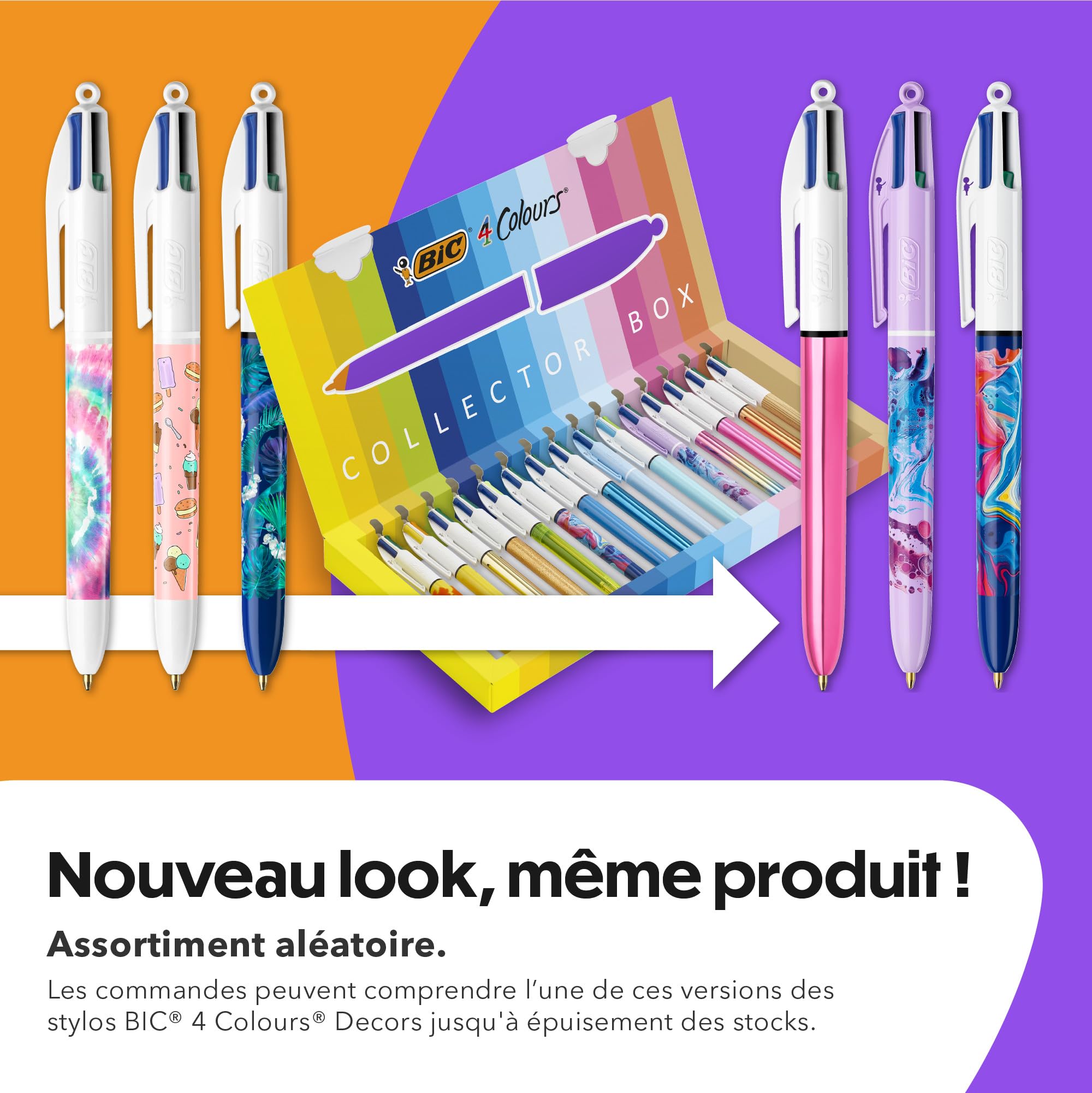 Collection Spéciale BIC 4 Couleurs - 15 Stylos-Bille Pointe Moyenne (1,00 mm) et Pointe Large (1,6 mm) - Couleurs d’Encre Assorties, Boîte de 15
