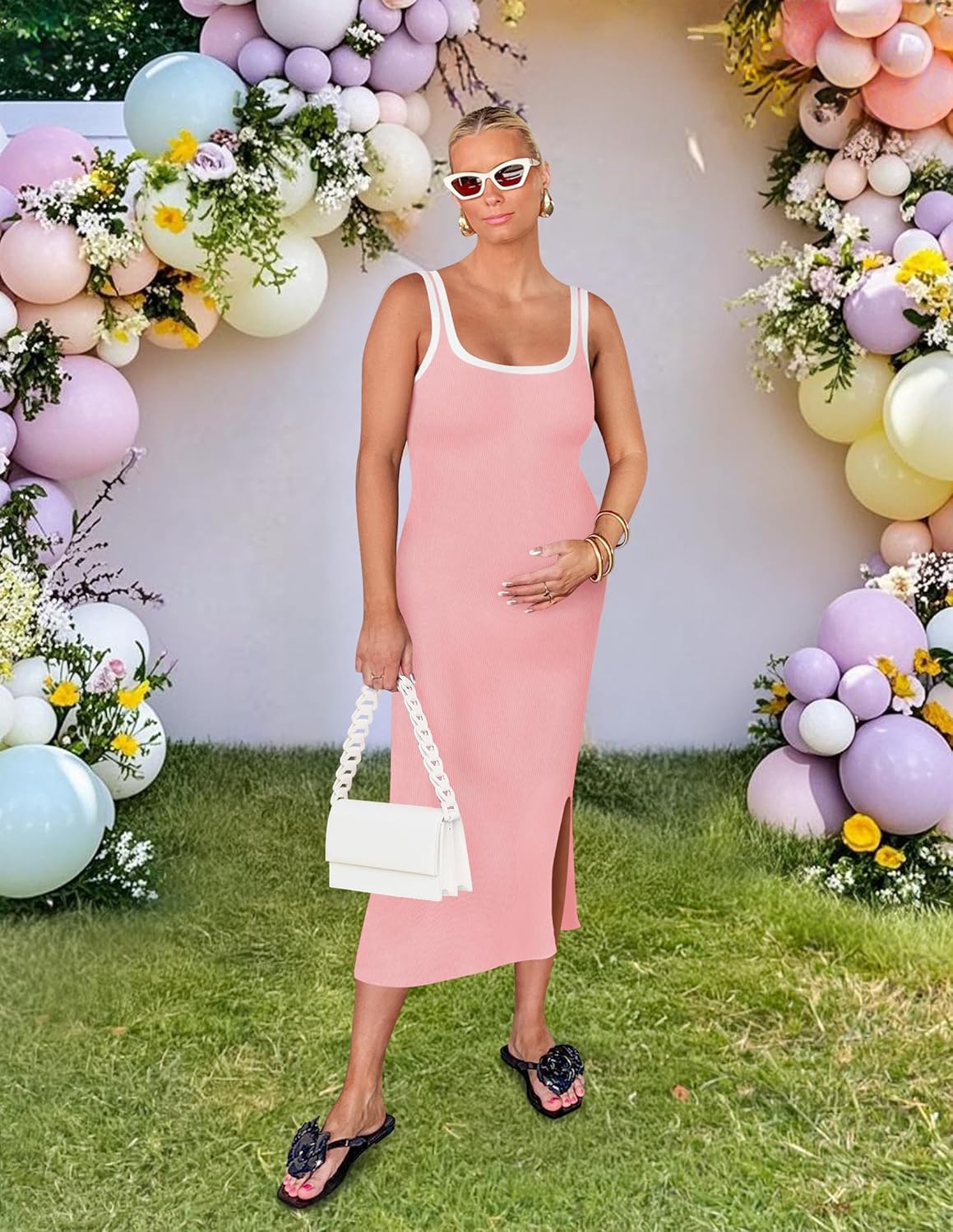 ZESICA Women's 2026 Summer Bodycon Midi Dress Casual Sleeveless Square Neck Side Slit Knit Beach Vacation Long Dresses - Image 7