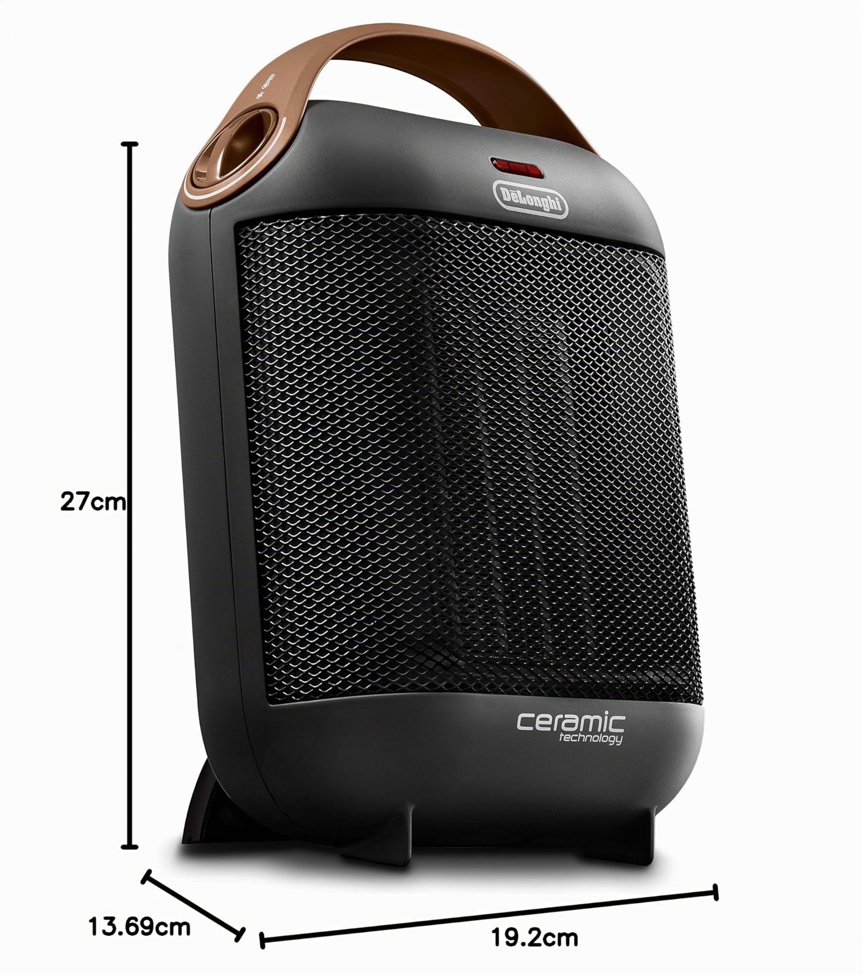 DeLonghi Radiateur céramique HFX30C18.AG | Chauffage mobile pour un apport de chaleur rapide et sélectif | 2 niveaux de puissance | Fonction antigel | Puissance 1 800 W, Gris (Anthracite)