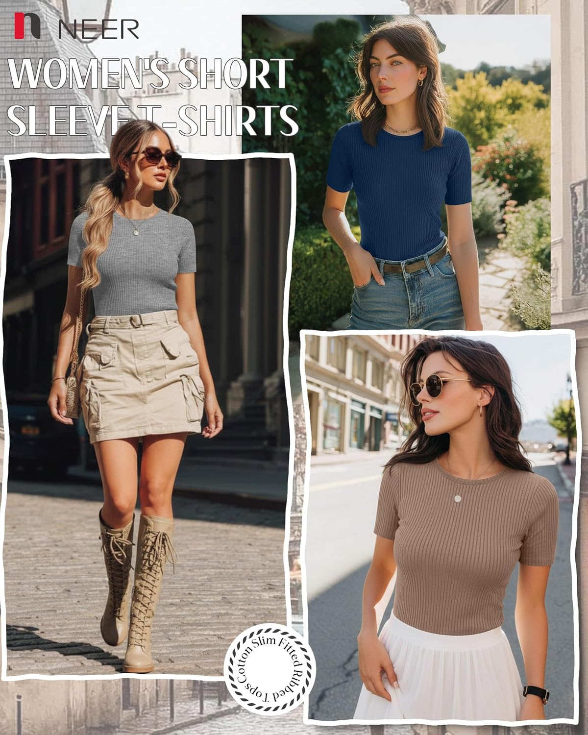 Neer 4 Pack Women's Short Sleeve T-Shirts Cotton Slim Fitted Ribbed Tops Crew Neck Summer Casual Shirt Basic Tight Tees 2026 - Image 6
