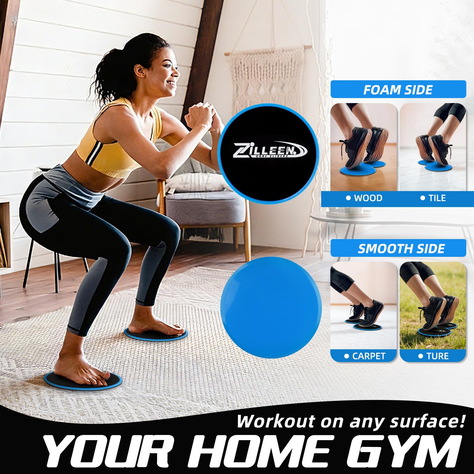 ZILLEEN Exercise Sliders for Working Out Fitness Discs for Pilates Women Men, 2 Pack