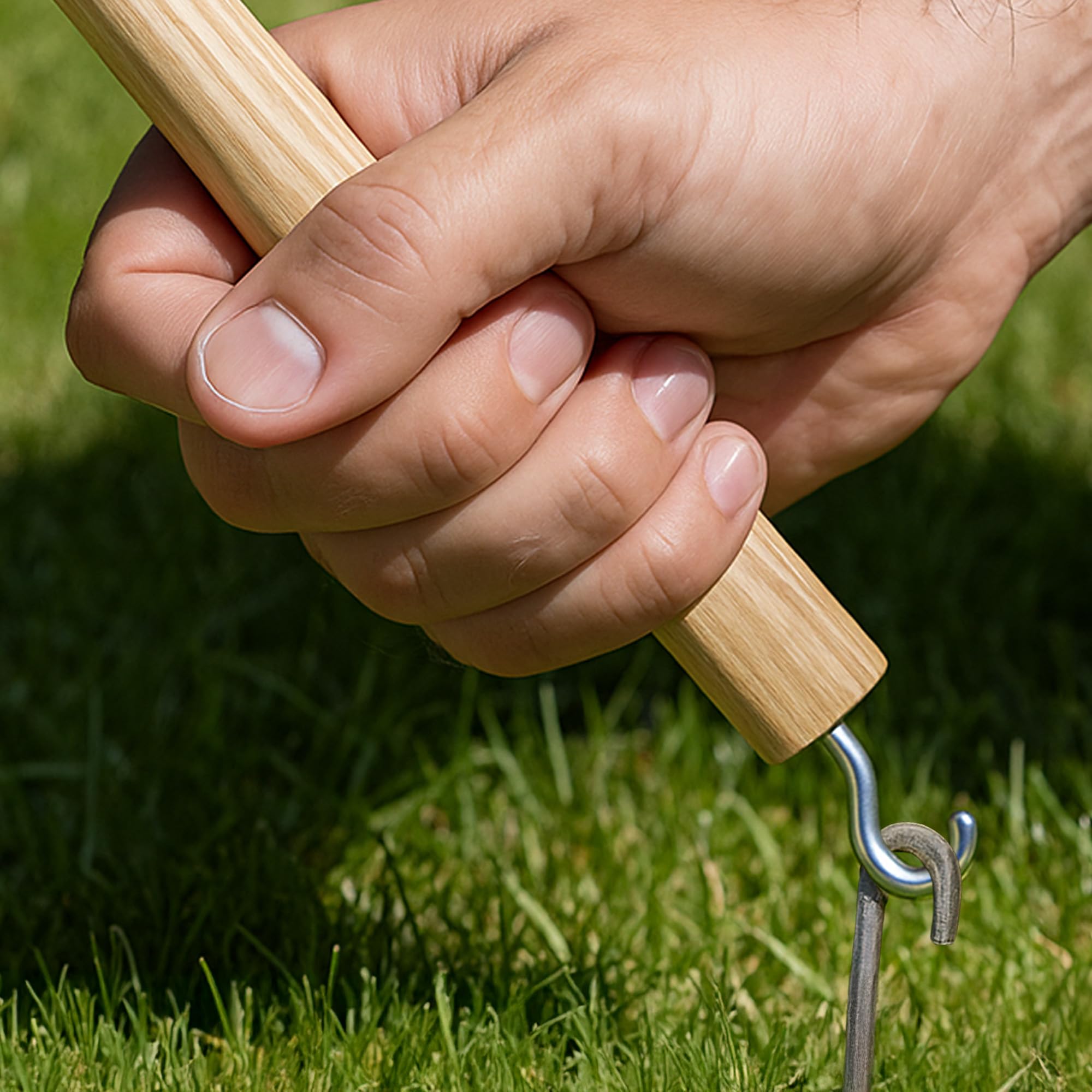 Tool & Tree Marteau de camping avec tête en caoutchouc blanc et poignée en bois - Marteau de tente avec crochet pour extraire les piquets - Marteau doux pour la construction de tente, le camping, le