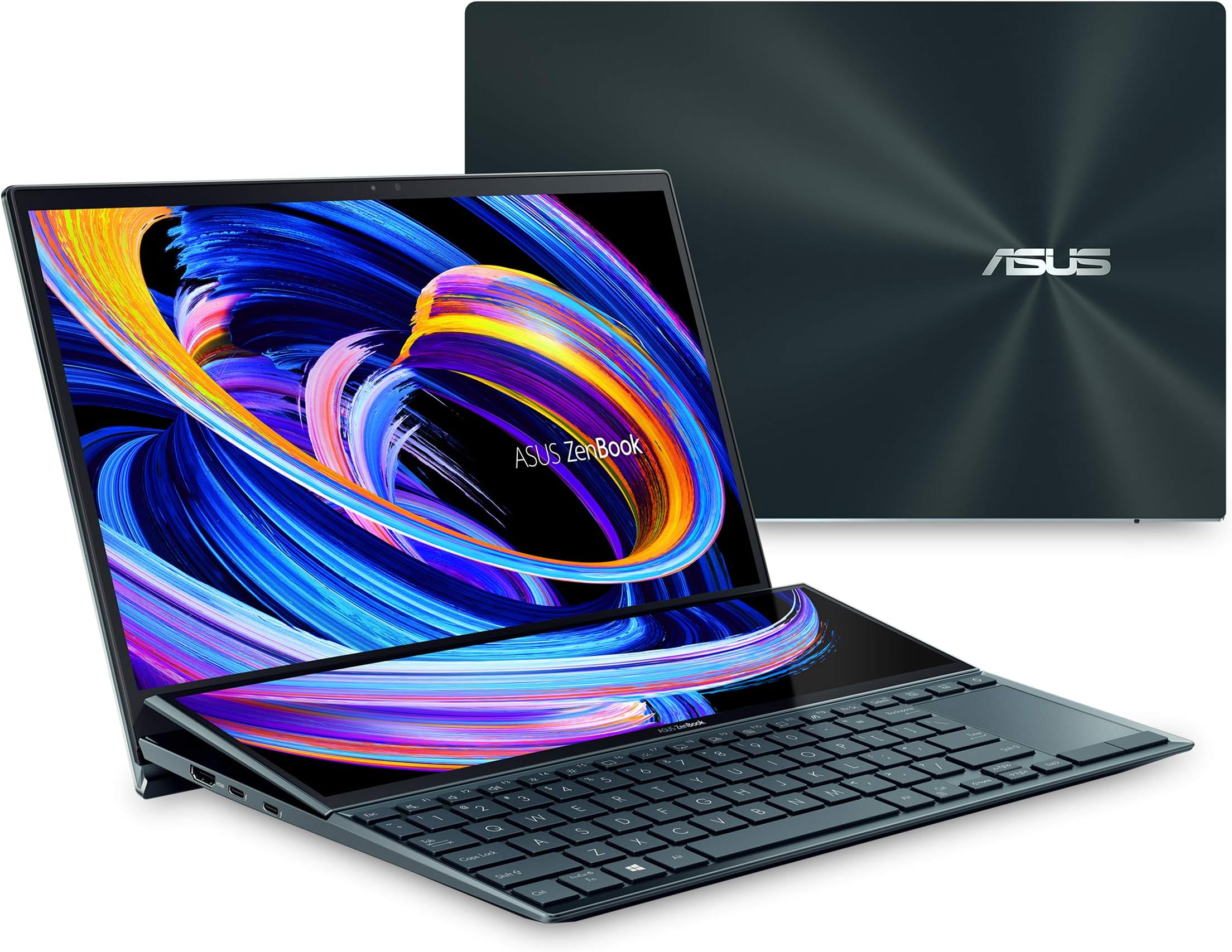 ASUS ZenBook Duo 14 UX482 14” FHD NanoEdge Touch Display, Core i7-1195G7, GeForce MX450, 32GB RAM, 1TB SSD, Innovative ScreenPad Plus, Windows 11 Pro, WiFi 6E, Celestial Blue, UX482EGR-XB77T