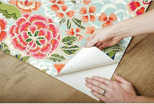 Miniatura 5 de RoomMates Waverly RMK11854RL Zen Garden - Papel tapiz autoadhesivo (18 pulgadas x 18.86 pies), fácil aplicación, sin residuos pegajosos, azul y rosa