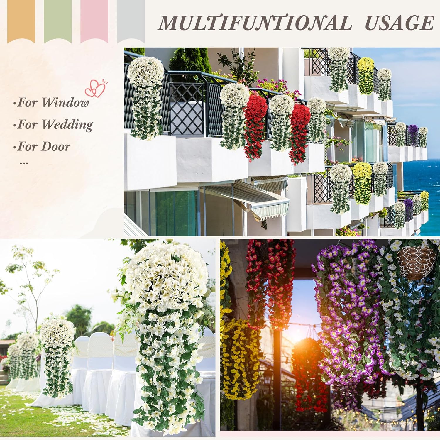 10 Pack 10 Pack Artificial Hanging Flowers Garland Arch Flowers for Wedding Ceremony Wall Home Floral Party Garden Outdoor Decoration (White)