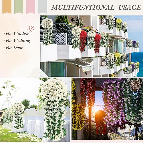 Miniatura 10 de Yuxung Paquete de 10 flores colgantes artificiales, plantas colgantes falsas, hiedra violeta, plantas colgantes falsas para pared, hogar, patio,