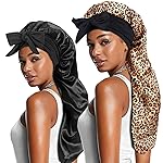 2pcs Long Satin Bonnets with Tie Band, Large Braid Bonnet Silky Hair Cap for Locs Women Sleeping, B