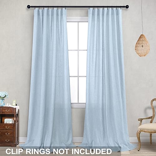Miniatura 2 de Cortinas de lino azul claro de 63 pulgadas de largo para dormitorio de niños pequeños, adolescentes y niñas, juego de 2 paneles de decoración