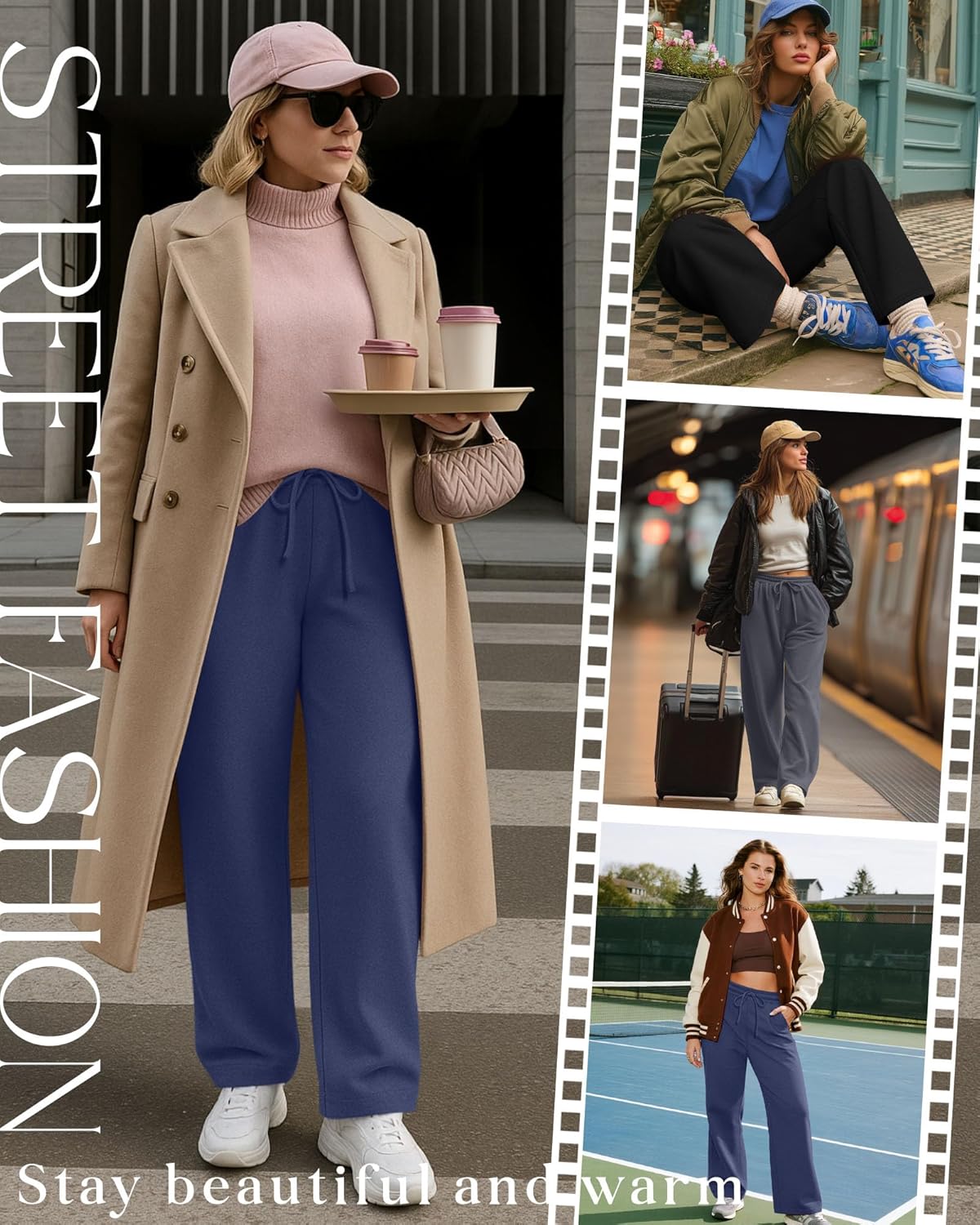 3 Pack Women's Plus Size Pants Fleece Lined Wide Leg Sweatpants with Pocket High Waist Drawstring Yoga Lounge Pants