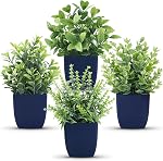 Der Rose Fake Plants 4 Packs Small Artificial Plants Black Faux Plants for Bathroom Home Office Shelf Kitchen Coffee Table Accessories Decor Indoor