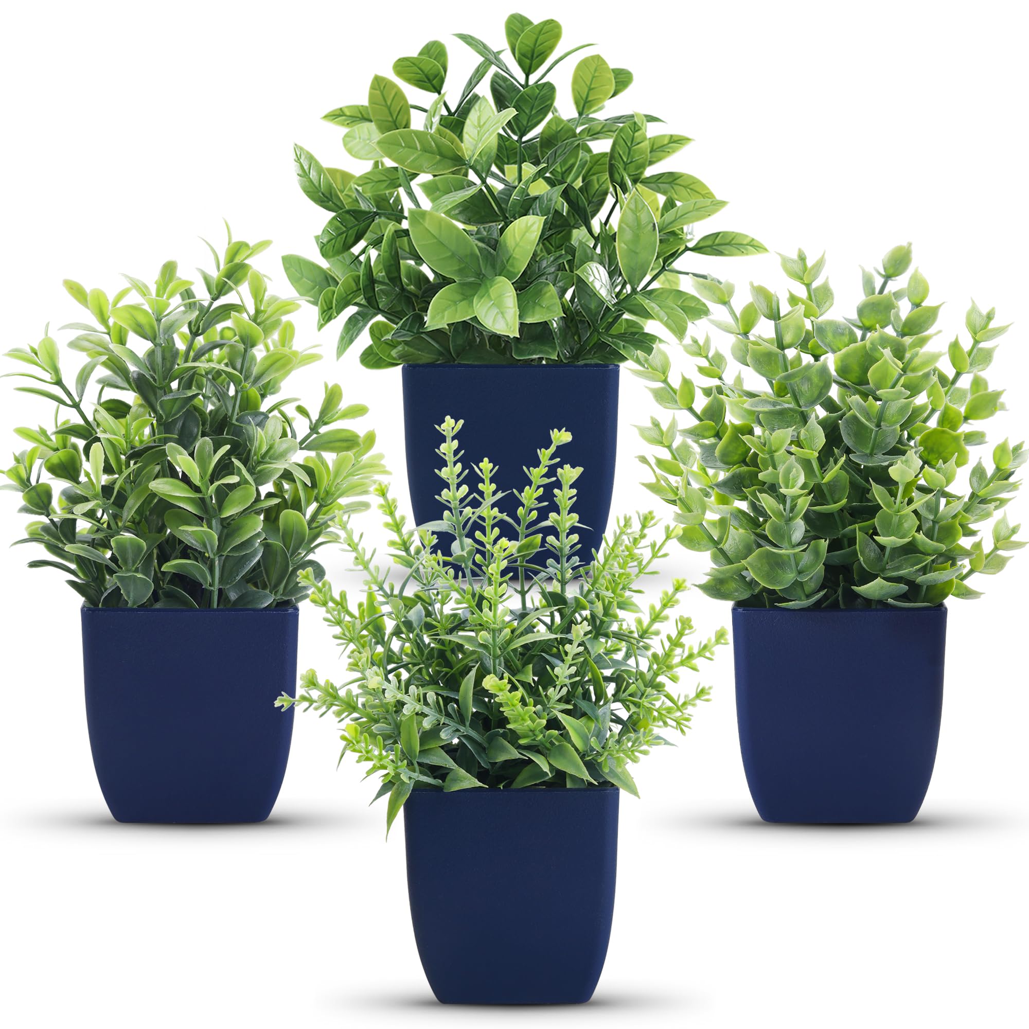 Der Rose 4 Pack Small Fake Plants Artificial Plants Indoor Office Desk Accessories for Aesthetic Room Decor Blue Bathroom Decor