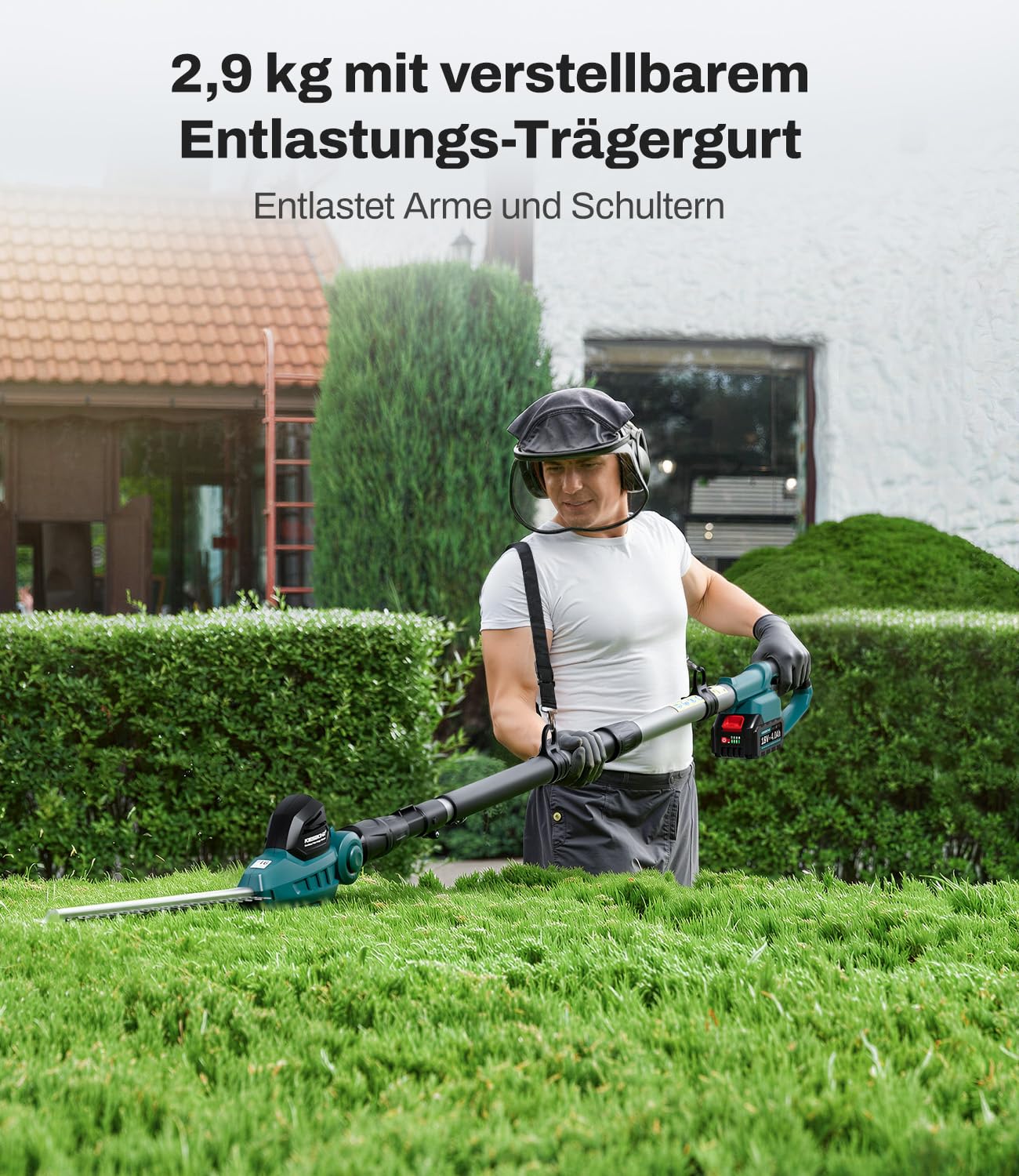 CSL401 Akku Teleskop-Heckenschere kompatibel mit Makita 18V-Akkus, Schnittbreite 41 cm, Zinkenabstand 16 mm, Höhe bis 262 cm, 11-Fach winkelverstellbarer Schneidkopf (ohne Akku)