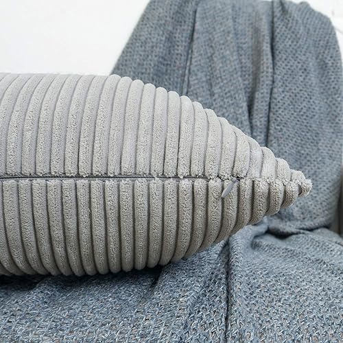 Miniatura 4 de HWY 50 Juego de 2 fundas de cojín de pana gris claro de 20 x 20 pulgadas, fundas decorativas suaves y acogedoras para sofá, cama, sala de estar,