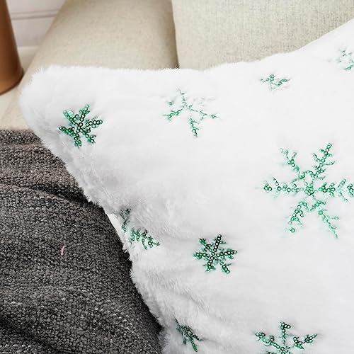 Miniatura 4 de YOUR SMILE Juego de 2 fundas de almohada de Navidad con copos de nieve, decoración de vacaciones, funda de cojín de felpa de terciopelo suave para