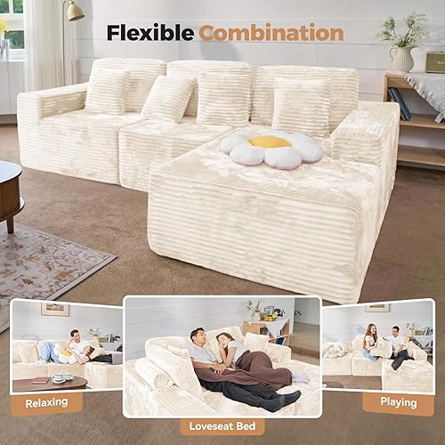 Miniatura 3 de Sofás seccionales modulares de nube de 111 pulgadas con chaise en forma de L, sofá tapizado de asiento profundo sin estructura para sala de estar,