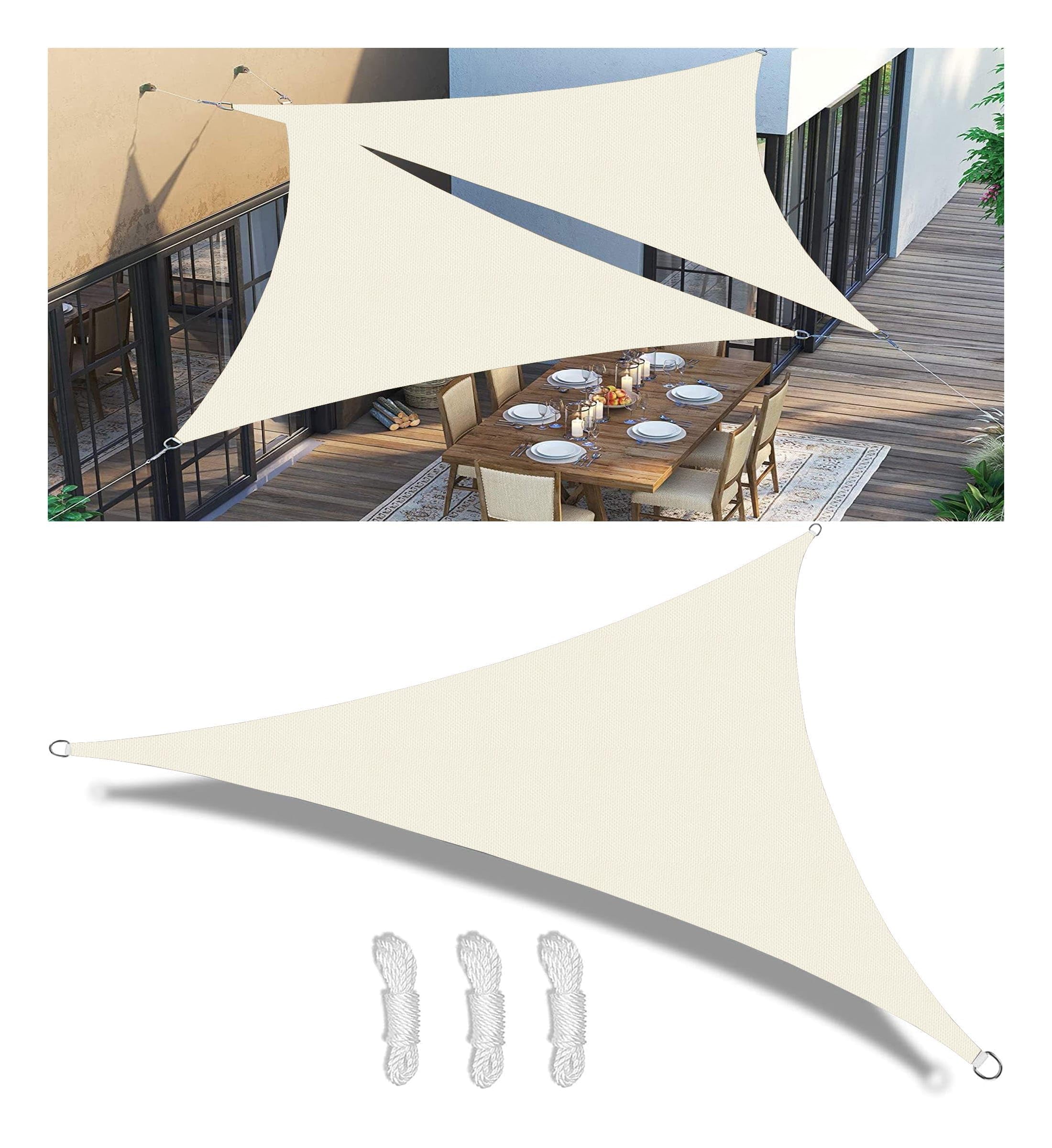 Sonnensegel Wasserdicht Dreieckig mit D-Ring Segeltuch Viele Größe Farben Balkon Schattentuch UV-Schutz Sonnenschutz Polyester für Garten Innenhof Outdoor Terrasse Creme 2.3x2.3x3.3M