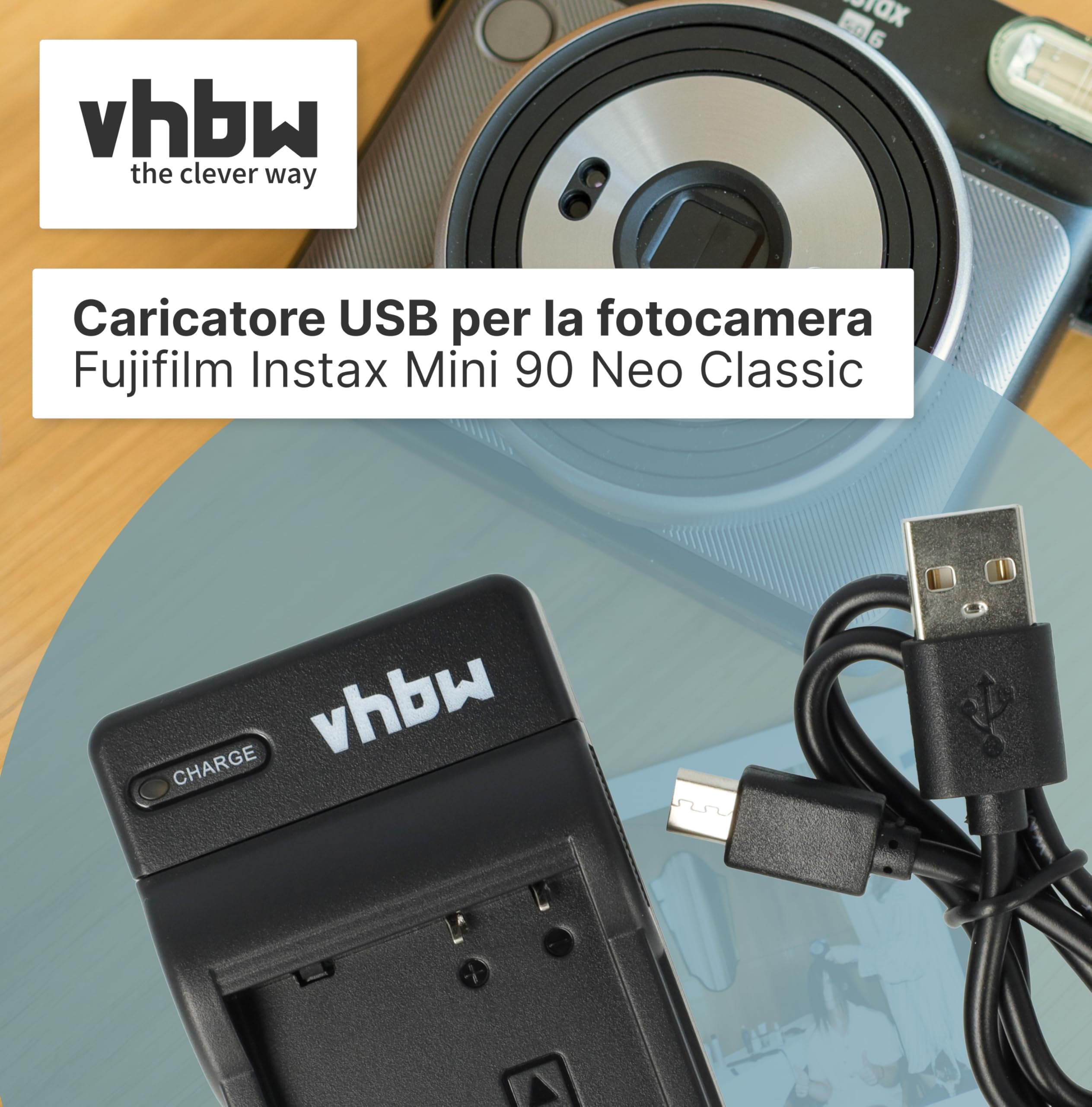 Vhbw Caricabatterie USB Per Fotocamera Pentax Optio RS100, RS1000, T30, W30 E Altri